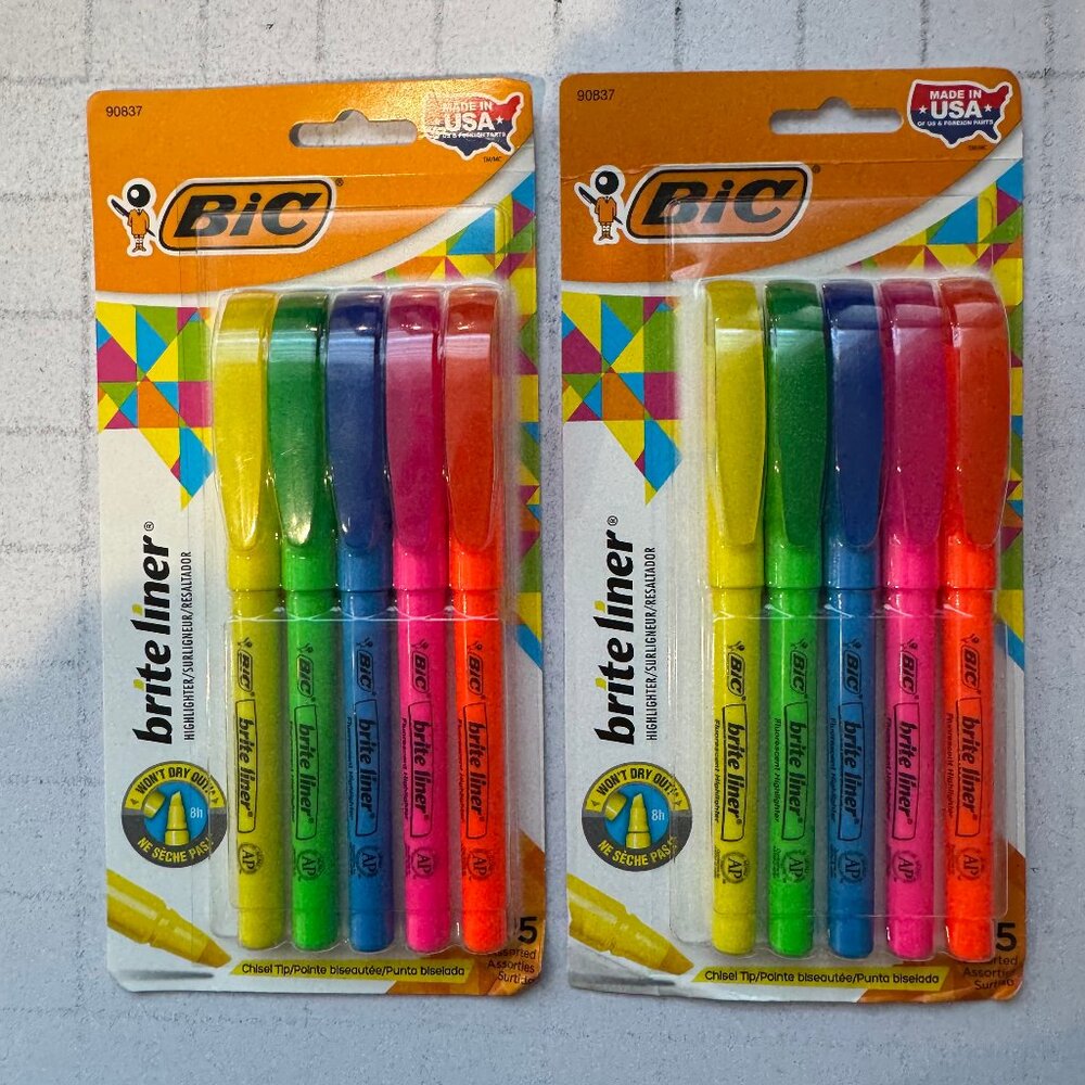 BIC Brite Liner Highlighter, Chisel Tip, Assorted 2 SETS OF 5